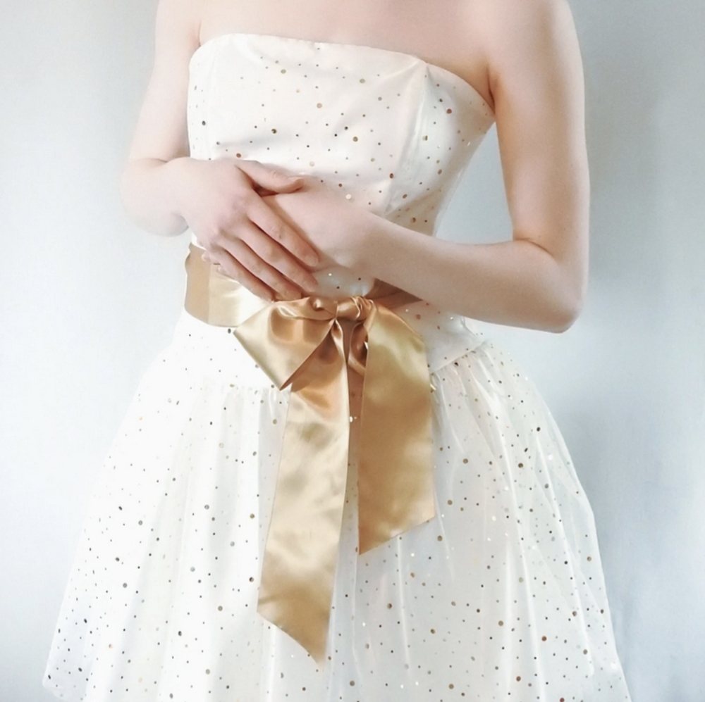 Gunne Sax Prom Dress - Vintage Cream & Gold Strapless Formal Dress size 3